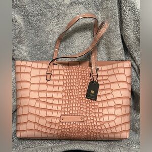 De Vesi Pink Crocodile-Embossed Tote De L'amour Bag With Matching Wristlet NWT